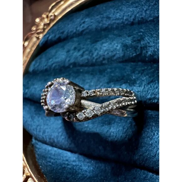 Size 10 Sterling Silver CZ Engagement Ring Twisted Pave Band S925 - Picture 2 of 8